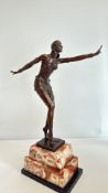Bronze art deco lady on marble base