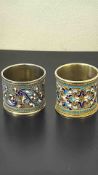 Pair of boxed Russian silver gilt & enamelled napk