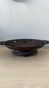 Black Forest carved hardwood footed fruit basket, oval and pierced with vine leaves and grape