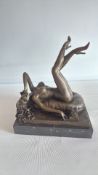 Bronze erotic nude on marble base