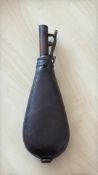 19th Century leather gun powder flask - full