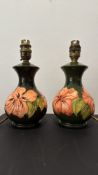 Moorcroft Hibiscus lamp bases, pair