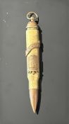 Brass bullet-form mechanical pencil watch-fob, c.1910s