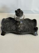 Art nouveau pen tray & inkwell (pewter)