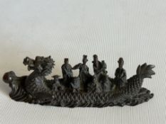 Bronze Chinese dragon boat with 8 immortals