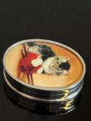 Silver enamel pill box cat & wool