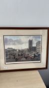 Gerald Broom limited edition print, Manchester Cathedral and Exchange Station