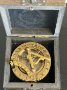 Boxed brass sundial compass