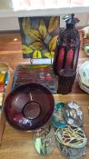 Collection of decorative stained, fused and pressed glass objects, 8 pieces