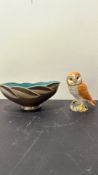 Beswick leaf bowl and barn owl figurine (2)