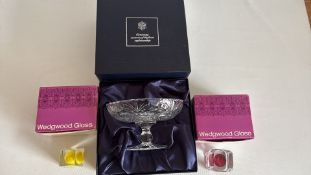 Boxed Stuart Crystal comport and two Wedgwood Glass paperweights (3)