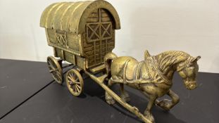 Cast brass horse-drawn caravan model Weight 12.45kg