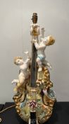 Capodimonte-style porcelain cherub cello table lamp