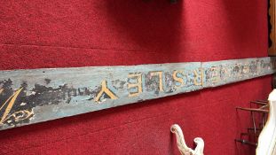 Hand-painted wooden shop sign: Bickersley Mens Wear