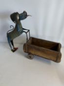 Wood & tin dog plant pot
