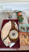 Mixed lot: barometer, tray, barware and doll (13 pcs)
