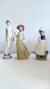Three NAO by Lladro porcelain female figurines