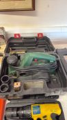 Belt sander and Blue Spot 24 V cordless hammer drill, in cases