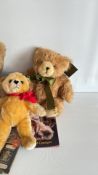 2x Merrythought mohair teddy bears 1 with passport together with a Harrods bear
