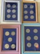 Collection of framed 2 pound coins & 50p coins