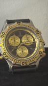 Rodania two-tone stainless-steel quartz chronograph alarm wristwatch, circular black dial with