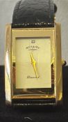 Swiss quartz rectangular gold-plated wristwatch by Rotary, model 4513, cream dial with single