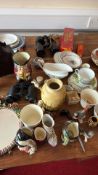 Collection of decorative ceramics, binoculars and model railway accessories