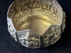 Antique Burmese silver pot with embosses decoratio