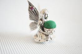 Silver fairy pin cushion ruby stones