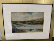 Small unsigned watercolour lake & village scene 37