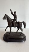 Alfred Barye signed bronze jockey on horseback