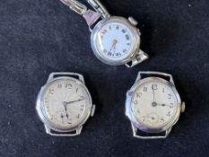 3x Early 20th century sterling silver watches incl