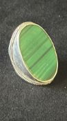 Large statement sterling silver malachite thumb ri
