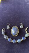 Lapis Lazuli & 925 silver set of bracelet, brooch