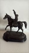 Alfred Barye spelter jockey and horse