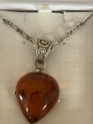 Boxed Silver & amber necklace