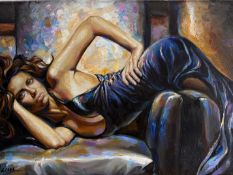 Oil on canvas study of lady signed Ellectra 54 cm