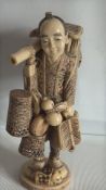 Polychromed Resin Okimono Figure of Travelling Vendor