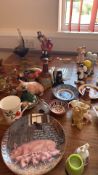 Mixed lot of ceramic figurines, tableware and novelty decanters