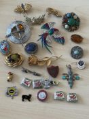 Collection of costume jewellery brooches & pin badges