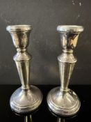 Pair of silver dwarf candle sticks, Birmingham hal