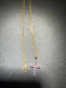 9ct Gold chain & cross pendant set with amethyst T