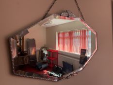 Vintage art deco bevelled mirror with metal surrou