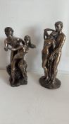 Mid-20th Century Patinated Metal Figural Group, Pair