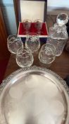 Crystal Decanter, Glasses and Silver-Plated Salver, 8 pcs