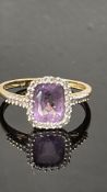 9ct Gold ring set with diamond & amethyst Weight 2
