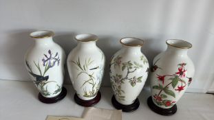 Set of four Franklin Porcelain â€œBirdâ€ vases by Basil Ede, 1980â€“81