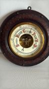 Victorian carved oak aneroid wall barometer