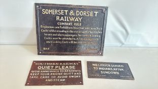 Set of three cast iron novelty railway and prohibition notice plaques