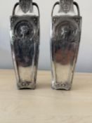 Silver plated handled vases with alphonse mucha's